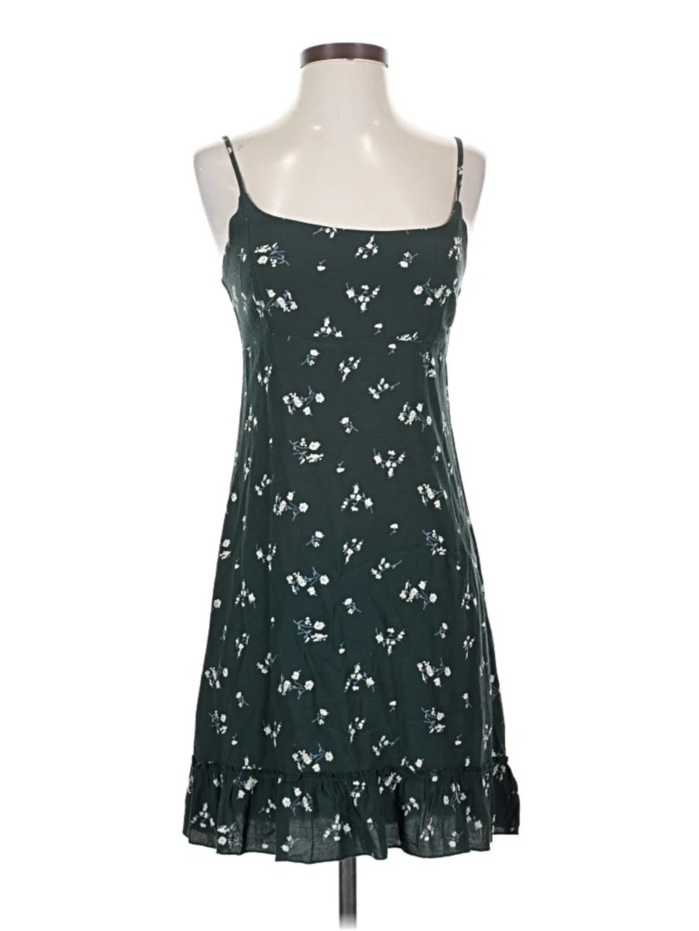 Dark Green Floral Slip Dress with Ruffle Hem